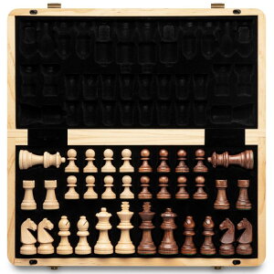 `FXZbg A&A 15" Magnetic Wooden Chess Set for Adults/Folding Board / 3" King Height German Knight Staunton Chess Pieces/Walnut & Maple Inlaid /2 Extra Queen ysAiz
