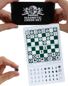 `FXZbg WE Games Mini Magnetic Travel Chess Set ? 6-Inch Foldable Board with Durable Vinyl Pieces & Extra Queens? Indoor & Outdoor Magnetic Chess Game - White Logo ysAiz