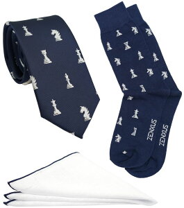 `FXZbg ZENXUS Chess Tie Set for Men, Pocke Square, Socks, Sports and Games Jacquard Designer Necktie, Navy Tie ysAiz