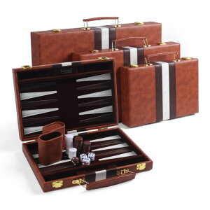 `FXZbg Magic Vosom Travel Small 11 Inch Backgammon Set Classic Board Game with Leather Make Board Gift Package, Portable Strategy Game Set for Adults, Kids (Brown, Small) ysAiz