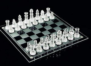 �`�F�X�Z�b�g 10"*10" Glass Chess Set Frosted and Clear Pieces Felted Bottom for Adult and Teens�iGift for Game Education�j �y���s�A���i�z