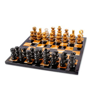 �`�F�X�Z�b�g NOVICA Artisan Handcrafted Marble Chess Set Brown Black in Mexico Sets Games [13.75in L x 13.75in W x 0.6in D Pieces 1.9in min L x 3in max L x 1in W] ' Earthen Challenge' �y���s�A���i�z