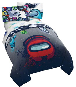 AOAX AKX Jay Franco Among Us Space Splatter 5 Piece Full Size Bed Set - Includes Comforter & Sheet Set - Super Soft Fade Resistant Microfiber (Official Among Us Product) ysAiz
