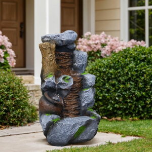 K[f  CeA u^  ̃IuWF EH[^[tH[t@Ee TOLATR Outdoor Water Fountain with LED Lights Modern Curved Faux Stone Waterfall Indoor or Outdoor Garden Backyard Patio Decor y