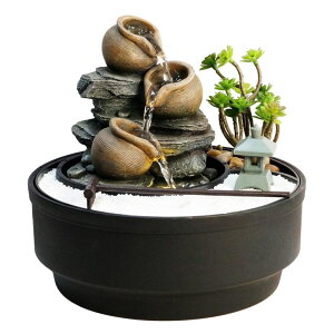 ��� ���� ��̃I�u�W�F �e�[�u���g�b�v�t�@�E���e�� �C���e���A���� Bumilgar Tabletop Water Fountain with LED Lights & Pagoda, 3 Tiers Crocks Cascading Design,Artificial Flowers, White Stones and Rake, Zen Decor for Office/Living