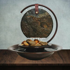   ̃IuWF e[ugbvt@Ee CeA Pamopamo Indoor Tabletop Waterfall Moon Fountain, Home D?cor Soothing Rain Sound Meditation Relaxing Fountains, Nature Slate Water Feature with Light for Room Of