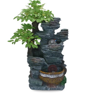   ̃IuWF e[ugbvt@Ee CeA 20-Inch Tabletop Water Fountain with LED-Lit Spinning Crystal Ball, Cascading Waterfall, and USB Connection ? Indoor Zen Decorative Fountain with Realistic Artif