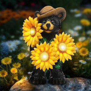 K[fCgLED\[[Cg \[[p[ YHSOLAR Bear Statue with Sunflowers LED Light 7.2" Solar Lamp Outdoor Garden Patio Yard Porch Lawn Decor Waterproof Resin Black Bear Figurine Unique Garden Gifts for Women Mom Grandma y