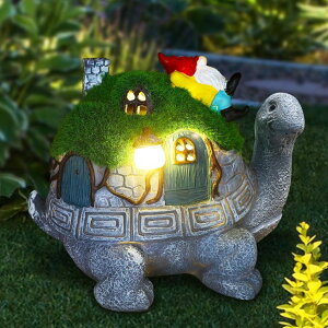 �K�[�f�����C�gLED�\�[���[���C�g �\�[���[�p���[ SunGlee Turtle Solar Light Outdoor Garden Solar Turtle House Light Cute Turtle Garden Statue for Outdoor, Lawn Turtle with Gnome Statues Solar Light, Unique Gifts for Kindred Friend Ya �y