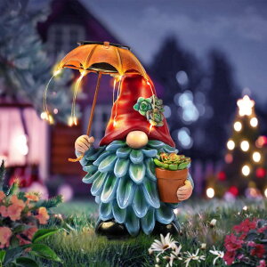 �K�[�f�����C�gLED�\�[���[���C�g �\�[���[�p���[ Solar Outdoor Statues Gnome Garden Decor, Garden Gnome with Solar LED Umbrella Decorative for Patio, Balcony, Lawn, Yard Ornament - Unique Gardening Gifts for Mom Grandma �y���s�A��