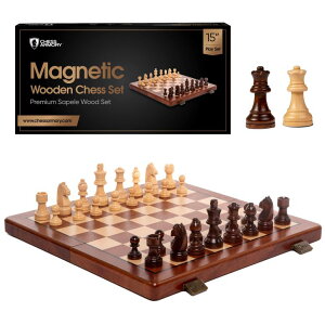 `FXZbg Chess Set Magnetic - Premium Wooden Board Game with a Portable Wood Case and Secure Storage for Pieces, Set for Kids and Adults (Sapele Wood) - Chess Armory ysAiz