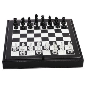 �`�F�X�Z�b�g Glass Chess Set Game, 2 Extra Queens, with 13.2" Leather Storage Box and Chessboard,Board Game for Kids and Adults �y���s�A���i�z