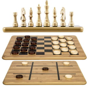 `FXZbg VAMSLOVE Checkers Chess Tic-Tac-Toe Game Set 11.5" x 11.5" Double-Sided 3 in 1 Board with Chess Pieces - 2 Extra Queens - Interlocking Checkers - Storage Bag - Instructions ysAiz