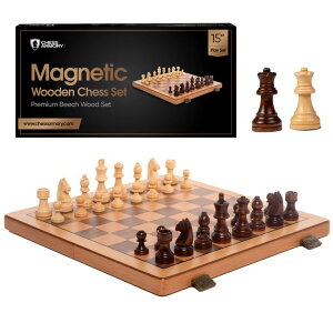 �`�F�X�Z�b�g Chess Set Magnetic - Premium Wooden Board Game with a Portable Wood Case and Secure Storage for Pieces, Set for Kids and Adults (Beech Wood) - Chess Armory �y���s�A���i�z