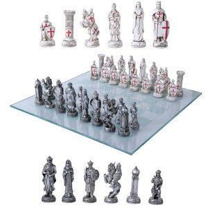 �`�F�X�Z�b�g Gifts & Decors Crusader Christian Kingdoms VS Muslim Ottoman Empire Resin Chess Pieces with Glass Board Set �y���s�A���i�z