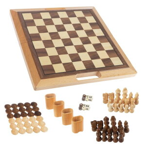 `FXZbg Hey! Play! 3-in-1 Chess, Backgammon, and Checkers Set ? Wooden Board Game Set Folds for Practical Storage and Transport ? Travel Board Games by Trademark Games ysAiz