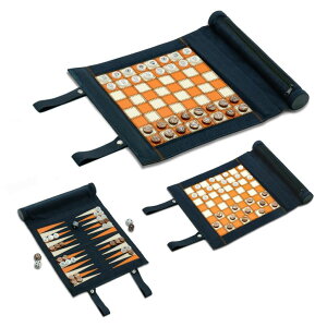 `FXZbg Woodronic Travel Backgammon Chess Checkers Set, Roll Up 3 in 1 Game Set for Adults and Kids, Navy Blue, 13.0'' x 10.0'' ysAiz