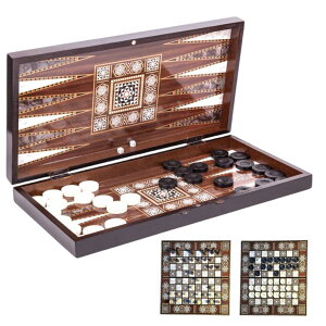 `FXZbg Park Oz Pearl Premium Turkish Backgammon and Chess Set 19 Inch Handmade 2 in 1 Wooden Board Game with Glossy Finish Luxury Checkers and Dice Travel Friendly and Foldable ysAiz