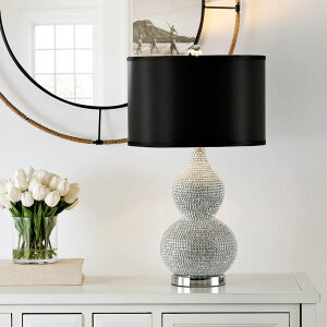 �T�t�@���B�� safavieh �e�[�u�������v �T�t�@�r�� �T�t�@���B�A SAFAVIEH Lighting Collection Nicole Silver/Black Shade Beaded 25-inch Table Lamp Set of 2 with USB Charging Port (LED Bulbs Included) �y���s�A���i�z