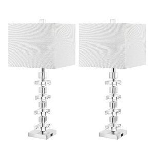 �T�t�@���B�� safavieh �e�[�u�������v �T�t�@�r�� �T�t�@���B�A SAFAVIEH Lighting Collection Deco Clear/Chrome Crystal 29-inch Table Lamp Set of 2 with USB Charging Port (LED Bulbs Included) �y���s�A���i�z