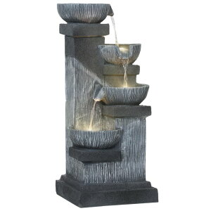 K[f  CeA u^  ̃IuWF EH[^[tH[t@Ee Outsunny 33.5" Tall Outdoor Water Fountain, 4-Tier Floor Standing Resin Cascading Bowls Waterfall Fountain with LED Lights, Pump for