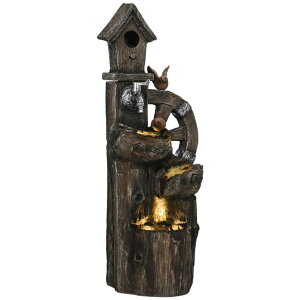 K[f  CeA u^  ̃IuWF EH[^[tH[t@Ee Outsunny 2-in-1 Outdoor Water Fountain with Birdhouse, Outdoor Waterfall Fountain with LED Lights Pump, Tree Trunk Outdoor Water Fea