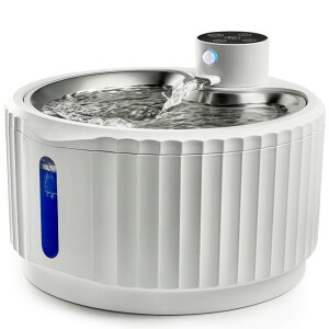   ̃IuWF e[ugbvt@Ee CeA Leafur Cat Water Fountain, Battery Operated - Motion Sensor Pet Fountain 2.8L/95oz, Automatic Water Dispenser with Quiet Pump & Stainless Steel Tray (White Cordl
