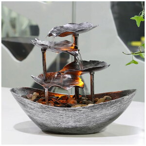   ̃IuWF e[ugbvt@Ee CeA Water Fountains Resin Lotus Leaf Tabletop Fountain Waterfall Indoor Waterfall Fountain 4-Tier Resin Lotus Leaf and Ingot Fountain Small Desk Waterfall Fountain f
