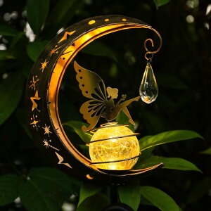 K[fCgLED\[[Cg \[[p[ LOVERUIS Solar Garden Lights Outdoor Fairy Moon Lamp Waterproof Moon Garden Solar Light with Crackle Glass Ball LED Stake Lights Angel Decorative for Grave Balcony Lawn Patio Pathway y