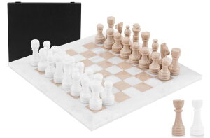 �`�F�X�Z�b�g Marble Chess Set 15�h White and Verona Handmade Chess Board with Storage Box & 2 Extra Queens, Elegant Chess Set for Adults, Home D?cor, Travel, Gift Idea Play �y���s�A���i�z