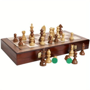 `FXZbg 20" Extra Large Folding Chess Set - Walnut Wood Board & Weighted PVC Pieces - Portable Tournament Game for Adults, Travel, Gifts (Perfect for Beginners & Adults) ysAiz