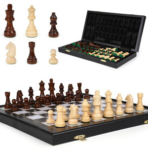 `FXZbg 15-Inch Wooden Chess Set ? Premium Folding Wooden Chess Board with Carved Chess Pieces, Built-in Storage, Portable and Travel-Friendly Chess Game Sets for Adults and Kids ysAiz