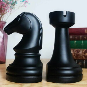 �`�F�X�Z�b�g Chess Piece Bookends, 6.7Inch Tall Classic Decorative Resin Book Shelf Organizers with Knight and Rook Book Stopper �y���s�A���i�z