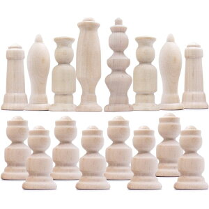�`�F�X�Z�b�g Unpainted Wood Chess Pieces Set of 32 pcs - Paint Your Own Chess Set - Chess Sets for DIY Craft - Unfinished Wood Doll for Arts and Crafts - Peg Dolls �y���s�A���i�z