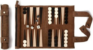 `FXZbg Sondergut Roll-up Portable Suede Backgammon Game Set - Ideal for RV Travel, Cruise, Airplane, Camping, Backpacking, Road Trips, Etc. Multiple Colors (Mocha)c ysAiz