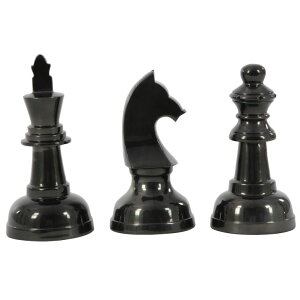 �`�F�X�Z�b�g CosmoLiving by Cosmopolitan Aluminum Metal Chess Decorative Sculpture Home Decor Statues with Knight, Queen and King, Set of 3 Accent Figurines 9, 9, 10H, Dark Gray �y���s�A���i�z