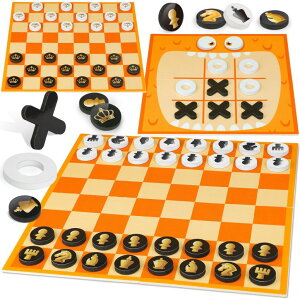 �`�F�X�Z�b�g Coogam Chess and Checkers Board Game, 3-in-1 Tic Tac Toe Vintage Table Game with Mat, Lawn Party Favor Activity Indoor Outdoor Travel Toy for Family Play �y���s�A���i�z