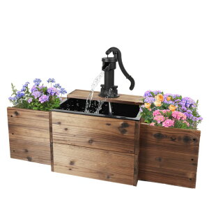 K[f  CeA u^  ̃IuWF EH[^[tH[t@Ee OIPRTGFJ Outdoor Water Fountain,Floor Wooden Rectangular Pump Old-Fashioned Fountain with Flower Box,Electric Decorative Hand Pump, 