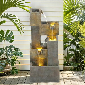 K[f  CeA u^  ̃IuWF EH[^[tH[t@Ee Autodaya 32.5" Modern Outdoor Water Fountain with LED Lights, 5-Tier Stacked Blocks Garden Fountain Cascading Waterfall Feature for 