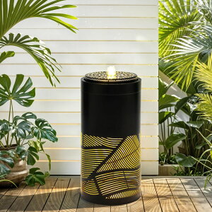 K[f  CeA u^  ̃IuWF EH[^[tH[t@Ee 23.6" H Modern Metal Cutout Geometric Patterns Outdoor Water Fountain with LED Lights, Black Bird Bath Garden Fountain, Soothing Wat