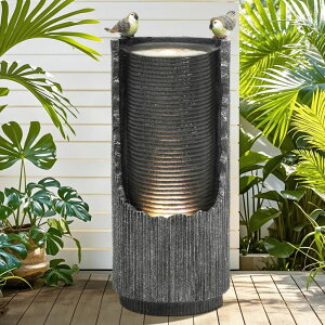 ガーデン 噴水 インテリア噴水 置き型 噴水 滝のオブジェ ウォーターフォールファウンテン Autodaya 32" Rustic Cracked Jar Water Fountain Outdoor with LED Lights, Polyresin Freestanding Waterfall Feature, Tranquil Oasis for