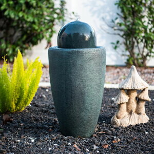 K[f  CeA u^  ̃IuWF EH[^[tH[t@Ee XBrand 25.98" H Round Stone Indoor/Outdoor Modern Stone Textured Sphere Water Fountain w/LED Lights, Ball Fountain Decor, Dark Green