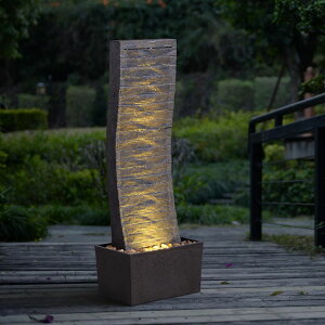 K[f  CeA u^  ̃IuWF EH[^[tH[t@Ee MSEONWXI Modern Outdoor Water Fountain with LED Lights - Large Curved Waterfall Fountain for Patio, Garden, Backyard - 36.2" Contemp