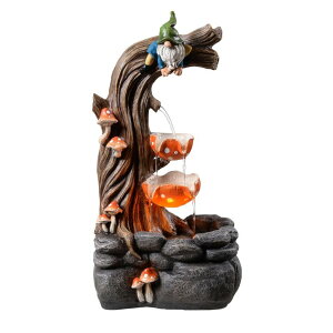 K[f  CeA u^  ̃IuWF EH[^[tH[t@Ee Water Fountain Outdoor, 3 Tiers 17.72in Whimsical Gnome Mushroom Decorative Large Fountain with Illuminated Flow for Yard, Patio, Ga