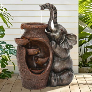 K[f  CeA u^  ̃IuWF EH[^[tH[t@Ee Autodaya 18.9" H Elephant Outdoor Water Fountain with LED Lights and Pump, Exquisitely Crafted Garden Fountain Waterfall for Patio, 