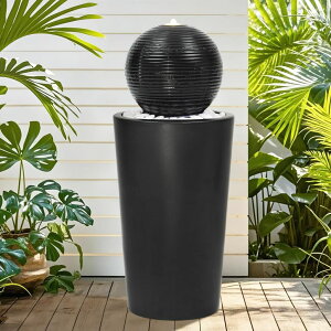 K[f  CeA u^  ̃IuWF EH[^[tH[t@Ee Autodaya 30" H Ceramic Sphere Water Fountain with LED Light, Modern Minimalist Design, Black Glaze with White Pebbles, Soothing Tric