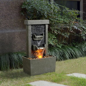K[f  CeA u^  ̃IuWF EH[^[tH[t@Ee MSEONWXI Resin Water Fountain Outdoor with LED Lights, Modern Tiered Fountain for Garden Patio Backyard, Waterfall Decor, 23.6" Weat