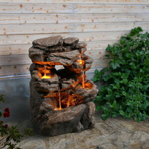K[f  CeA u^  ̃IuWF EH[^[tH[t@Ee MSEONWXI 20.5" Tiered Outdoor Water Fountain with LED Lights, Natural Rock Design, Weatherproof Resin ? Waterfall Fountain for Garde
