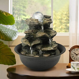   ̃IuWF e[ugbvt@Ee CeA BBabe Spinning Orb Rock Cascading Tabletop Fountain, Zen Meditation Indoor Waterfall Feature with LED Light for Home Office Bedroom Relaxation ysAi