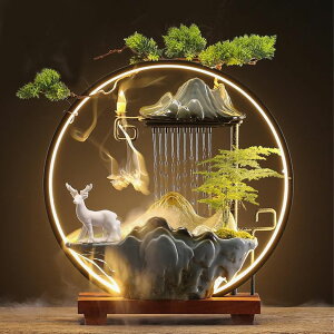   ̃IuWF e[ugbvt@Ee CeA Tabletop Water Fountains Indoor Waterfall Fountain with Mist LED Light Feng Shui Wealth Desk Fountain with Backflow Incense Holder Zen Decor for Meditation (Deer
